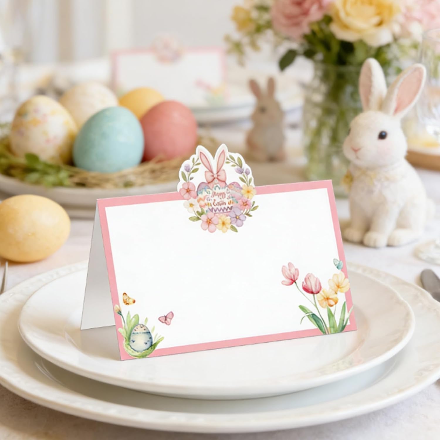 Easter Place Cards – 40 Pack Watercolor Bunny & Egg Pastel Spring Name Cards, Easter Table Decor & Party Supplies for Dinner, Brunch & Holiday