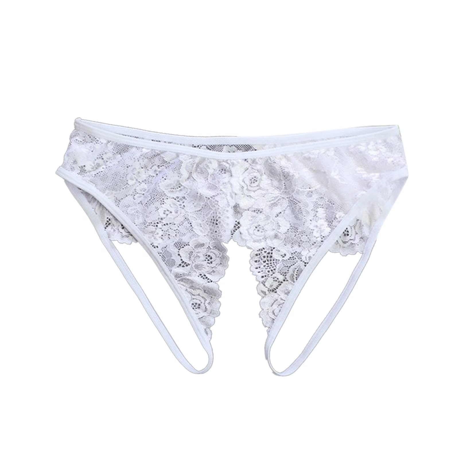 Women Lace Thongs Soft Hollow Out Panties Crochet Lace up Bikini Briefs Hipster Pantie Underwear Pack of 1 (White)-image-4