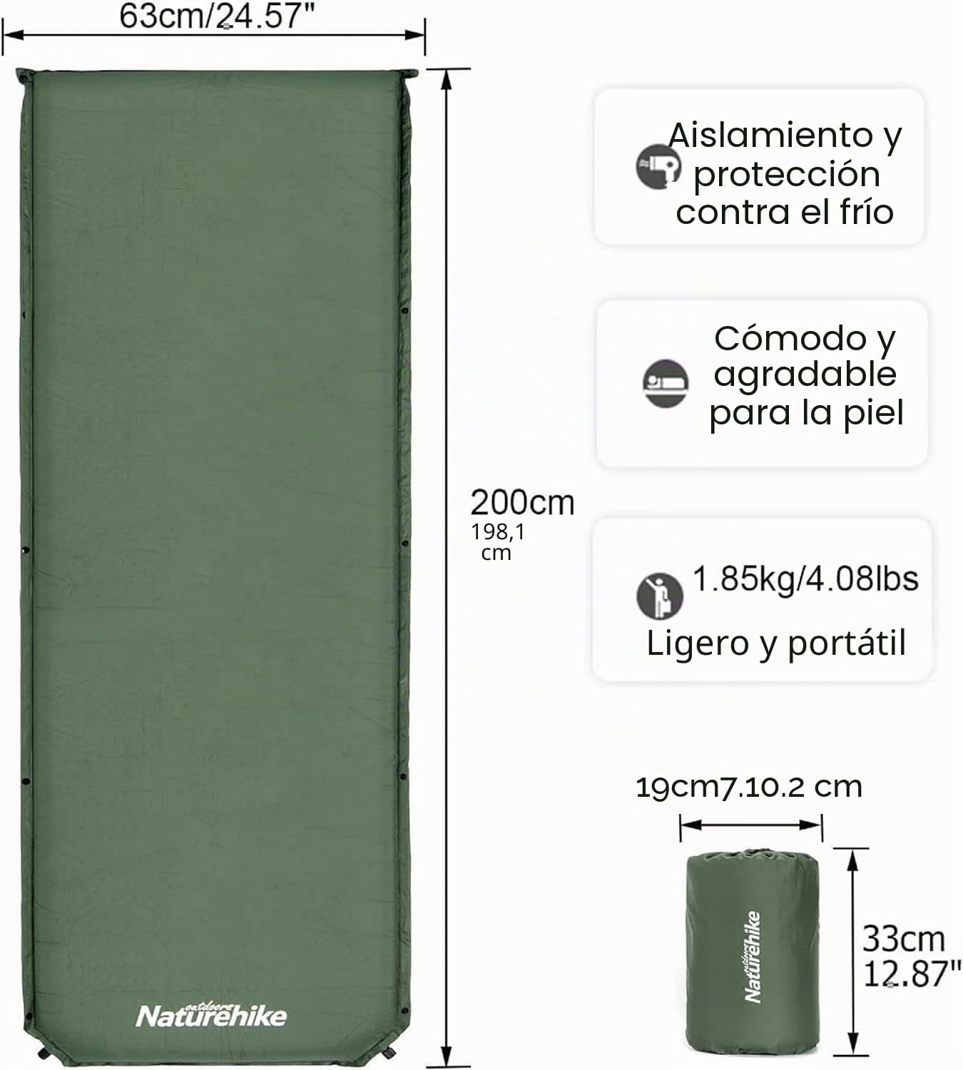 Naturehike Colchoneta Autoinflable 5 cm Acampar Resistente Conectar Múltiples Colchones Mochileros
