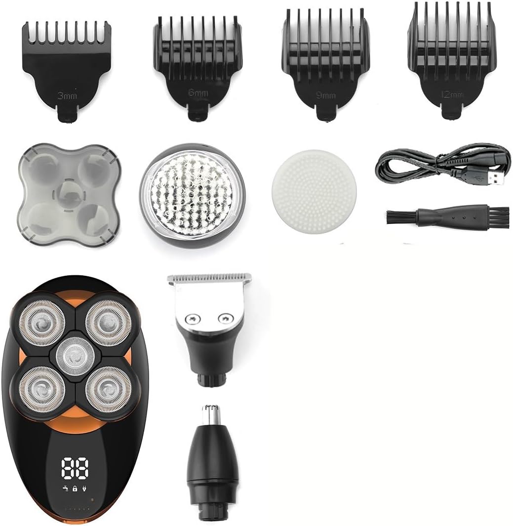 Head Shaver for Men, Razors Professional Beard Shaver Waterproof Beard Trimmer 5d Floating Rotary Haircut 5 in 1 Shaver Trimmer for Men