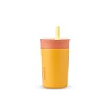 Owala Kids Insulation Stainless Steel Tumbler with Spill Resistant Flexible Straw, Easy to Clean, Kids Water Bottle, Great for Travel, Dishwasher Safe, 12 Oz, Peach and Yellow (Picnic)
