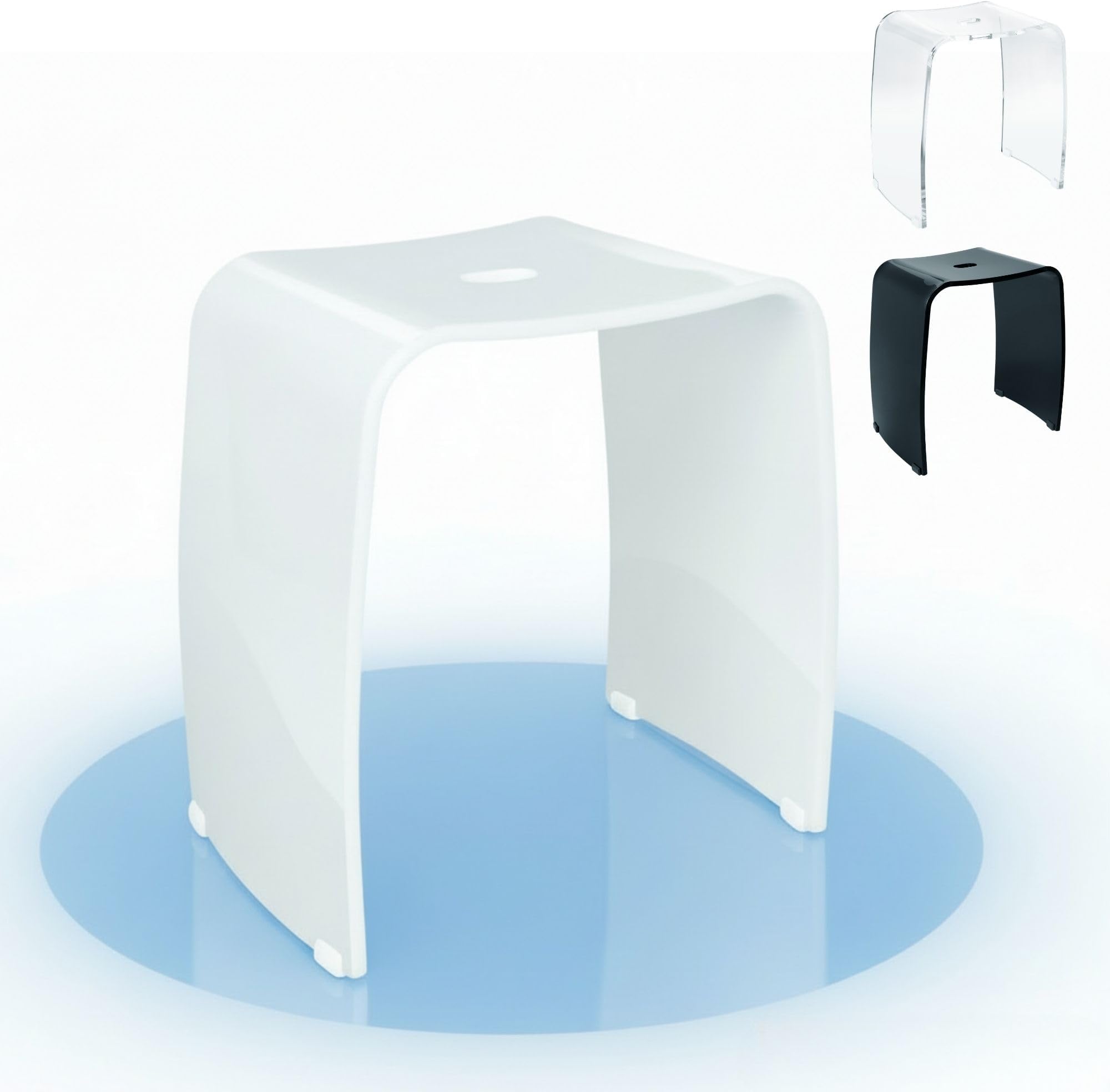Meran Bathroom Stool – White Acrylic Shower Stool with Handle, Ergonomic Seat, Non-Slip Rubber Feet & Timeless Design (Up to 180 kg)