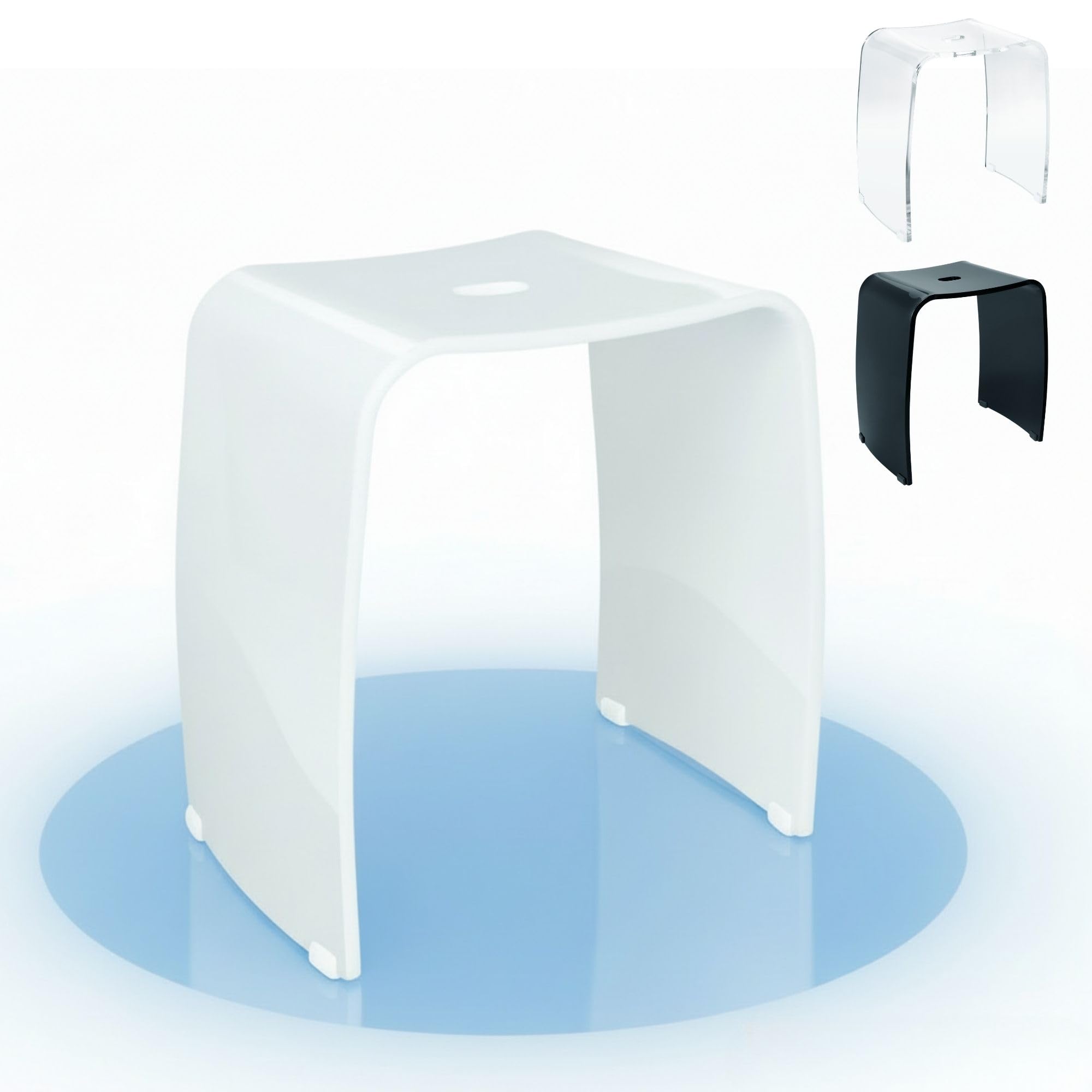 Meran Sgabello da Bagno – Sgabello per Doccia in Acrilico Bianco con Maniglia, Seduta Ergonomica, Piedini Antiscivolo e Design Moderno (Portata 180 kg)