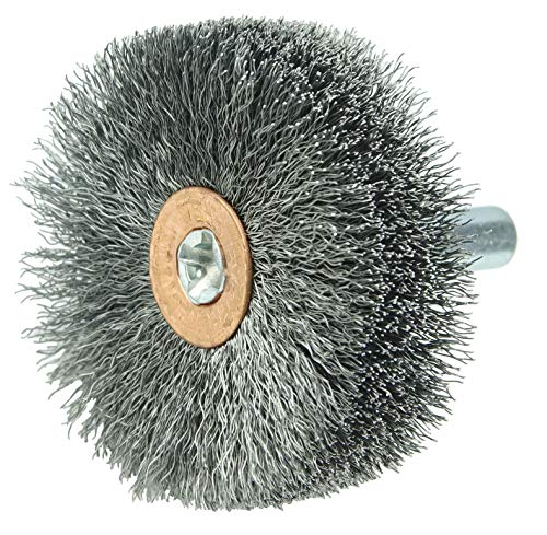 Image of Weiler 17605 1-3 /4 inch Wide Face Stem-Mounted Crimped Wire Wheel.006 Steel Fill, 1 /4 inch Stem, Made in The USA (Pack of 10)