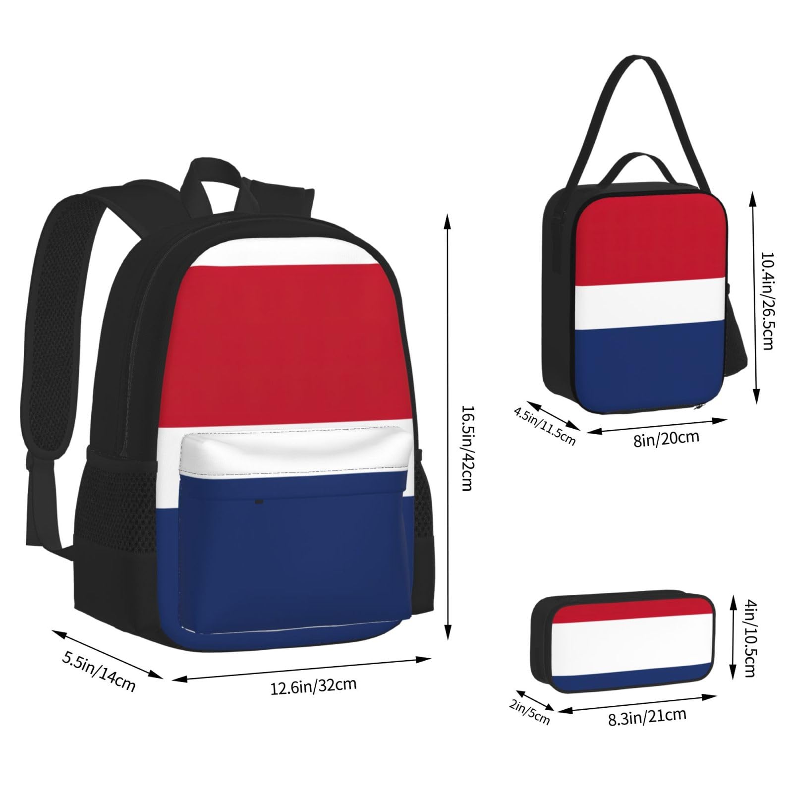 Plecak z flagą holenderską dziecko chłopcy dziewczęta pudełko na lunch szkoła torba zestaw uczniów szkół średnich student prezent, Czarny, One Size, Bagaż