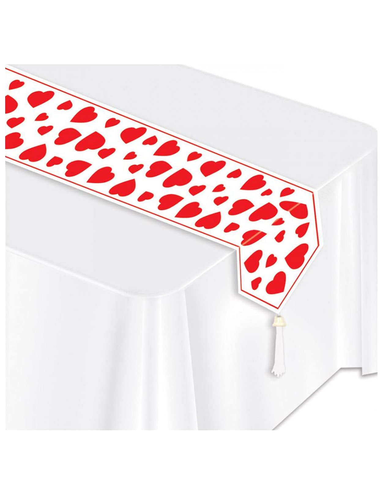 Camino de Mesa Blanco Corazones Rojos 28 x 182 cm