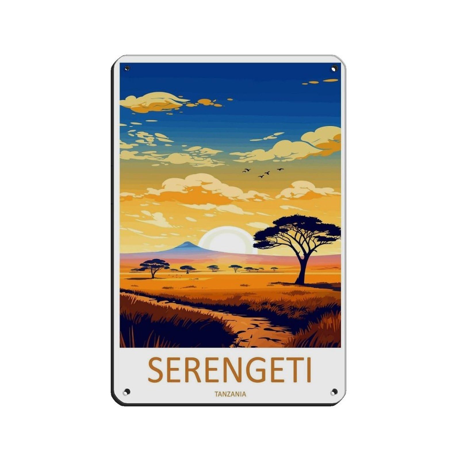 Serengeti Travel Art Tanzania Décor Art (2) Tin Sign Vintage Metal Pub Club Cafe Bar Home Wall Art Decoration Poster Retro 8x12inch(20x30cm)