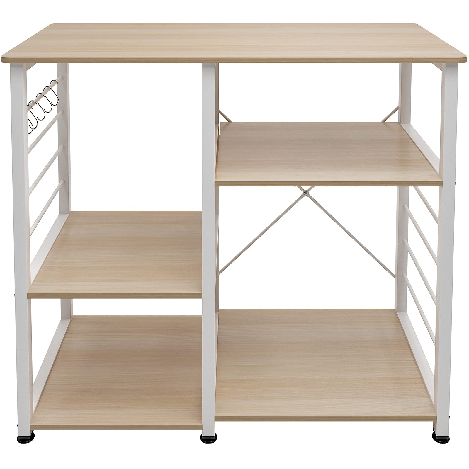 SogesPower Scaffale da Cucina per Microonde con Ganci a Forma di S, Scaffale Mobile Cucina a 3 Livelli per Utensili da Cucina e Spezie, 90 x 40 x 83 cm Acero