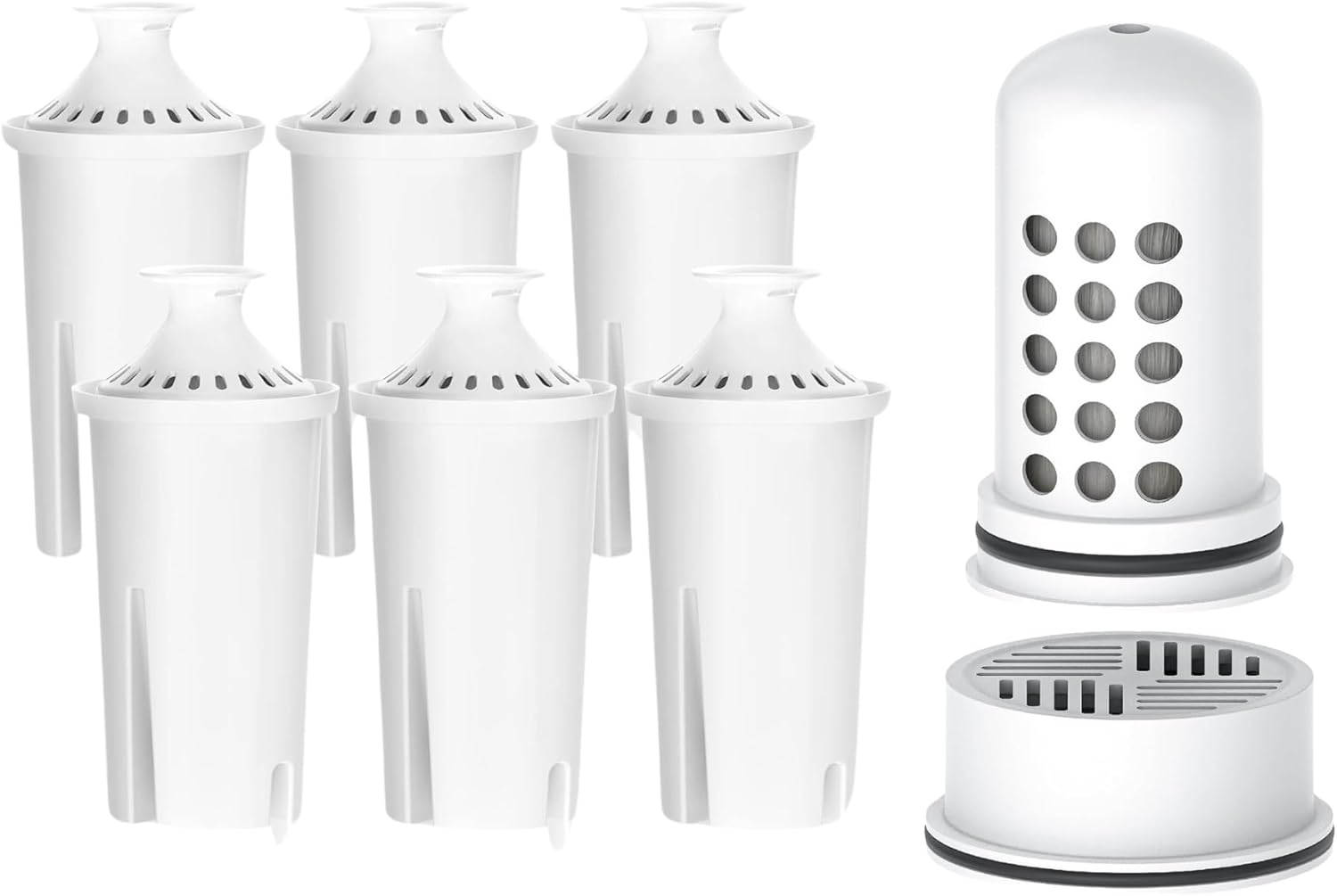 AQUA CREST Replacement for Brita® Water Filter, Pitchers and Dispensers,NSF Certified Pitcher Water Filter, 6 Count, AQUA CREST 1 Membrane Micro Filter and 1 Activated Carbon Filter