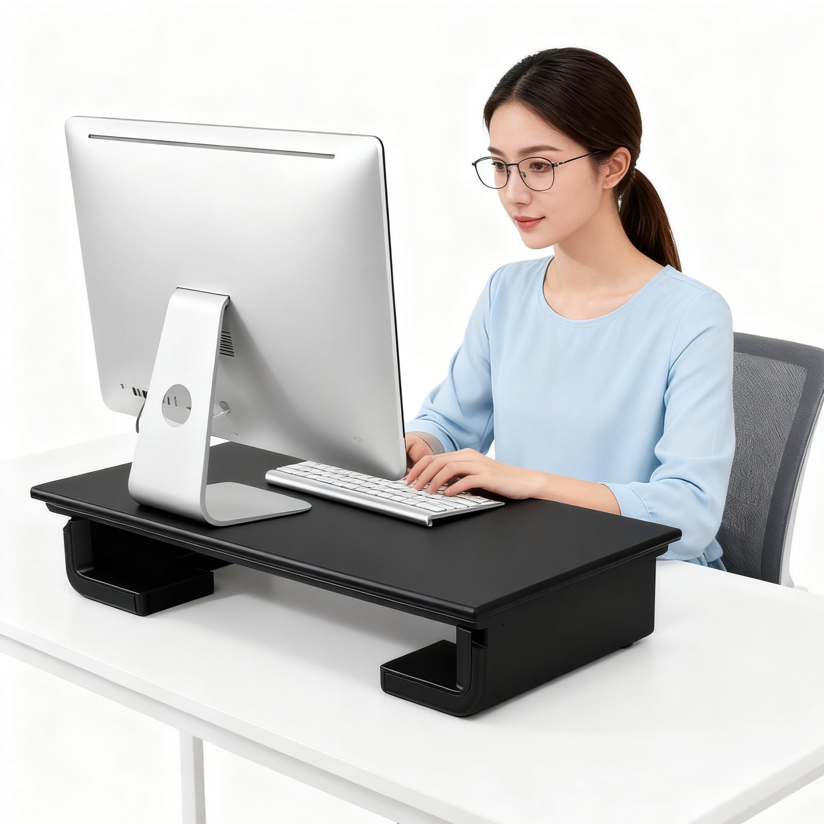 Cuifati Stojak na Komputer, Ergonomiczna, Regulowana Podstawka Pod Monitor z Portem USB 2.0 i Nóżkami Antypoślizgowymi, do Laptopów, Telewizorów, Drukarek i Wyświetlaczy