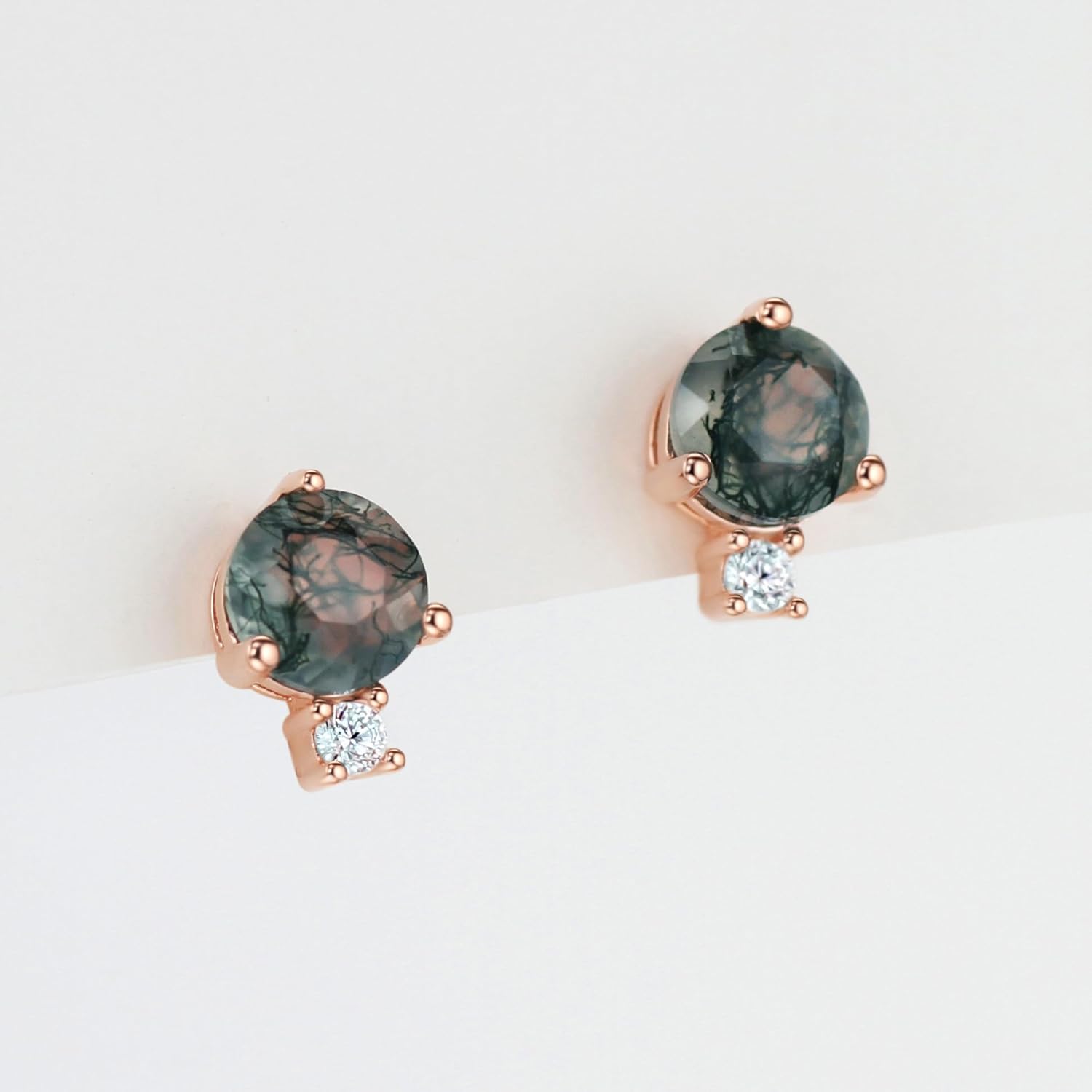 Michooyel Natural Moss Agate Earring for Women 18K Rose Gold Plated 925 Sterling Silver Stud Women's Earrings - Image 5