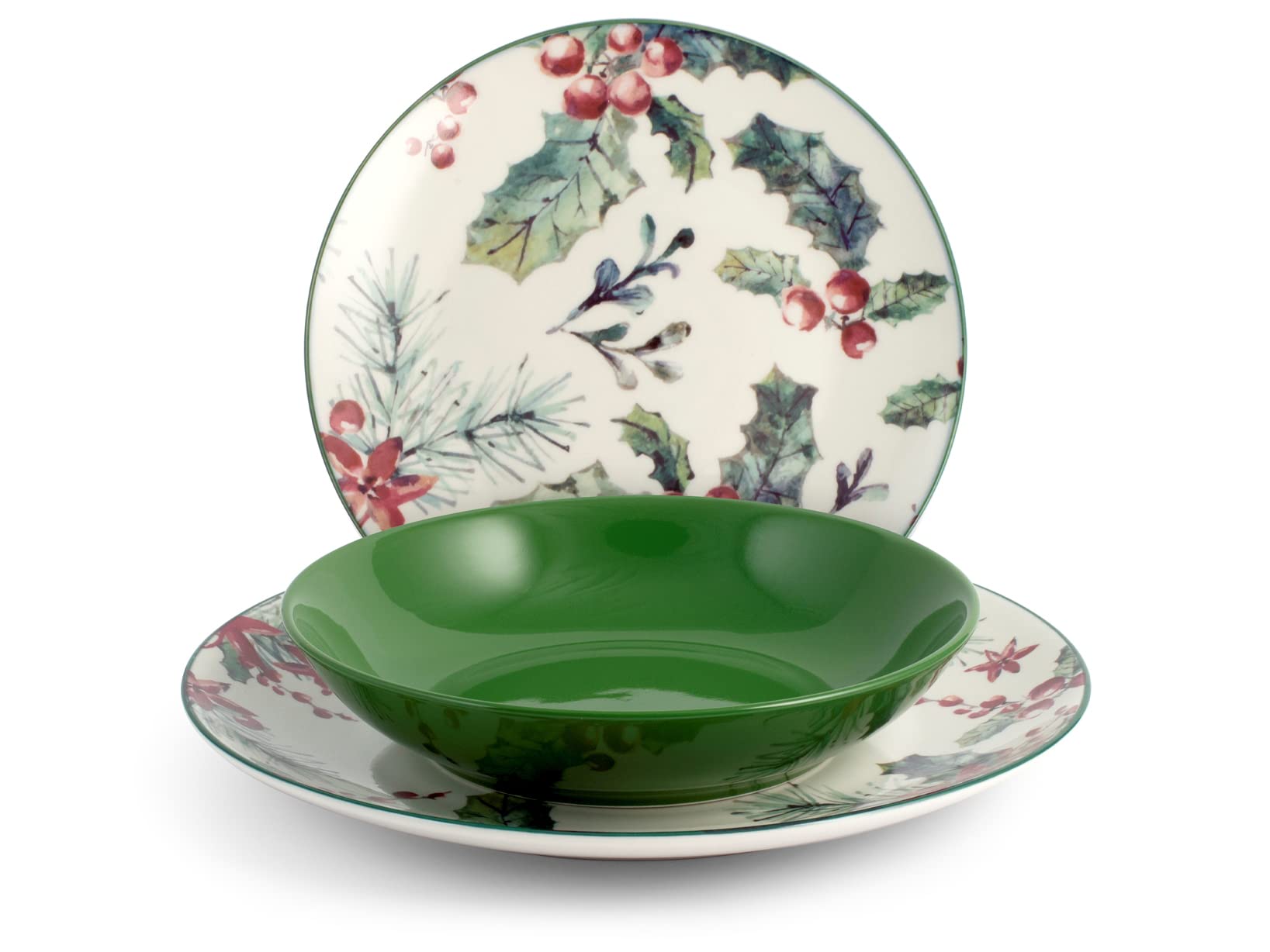 H&H Vaisselle 18 Pièces Celebration en porcelaine décorée Verte