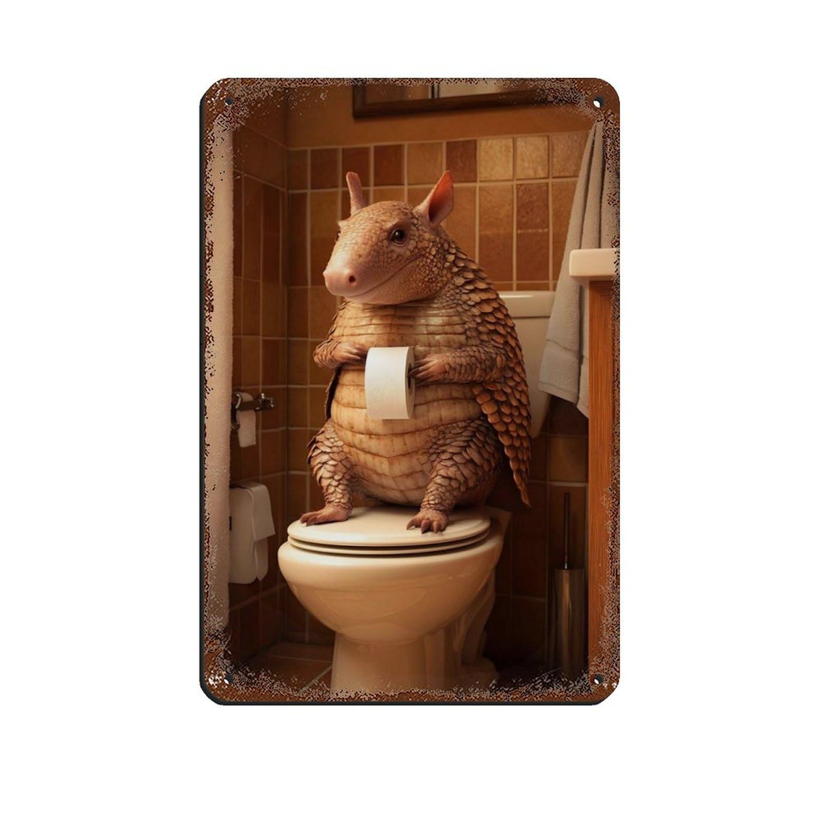 Lxwnze 20L X 30W Cm Armadillo Bathroom Funny Animal Poster Tin Sign Vintage Metal Pub Club Cafe Bar Home Wall Art Decoration Poster Retro 8X12inch(20X30cm)