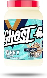 Ghost Whey Protein - 2lbs 918g, 27 Servings per Tub, Gluten Free, Soy Free, 100% Whey Protein Blend with Natural Digestive Enzymes, 25+ Grams of Protein (Cinnabon)