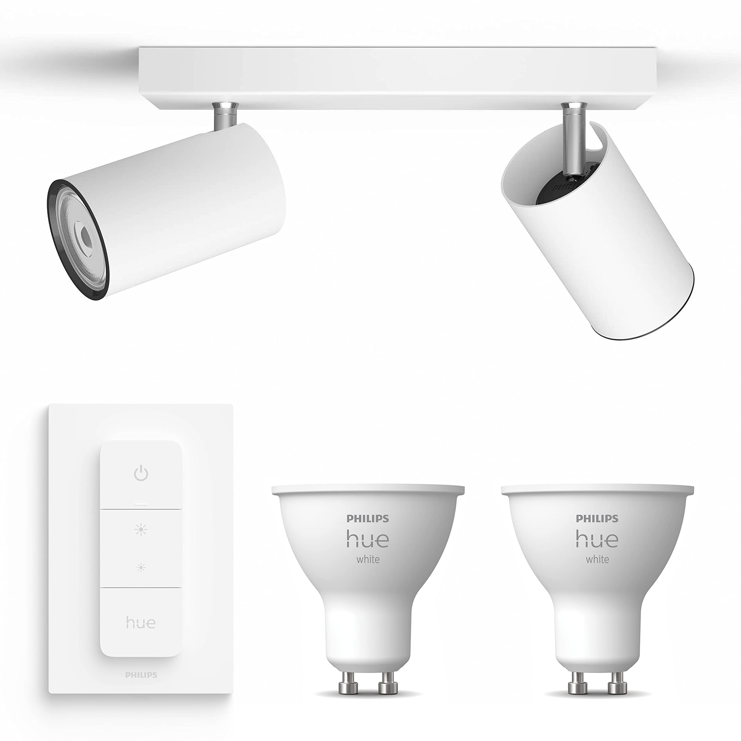 Philips myLiving Kosipo Einbaustrahler Weiß 2 flammige Einbauspot Einbaustrahler inkl. Philips Hue White GU10 & Dimmer Bluetooth