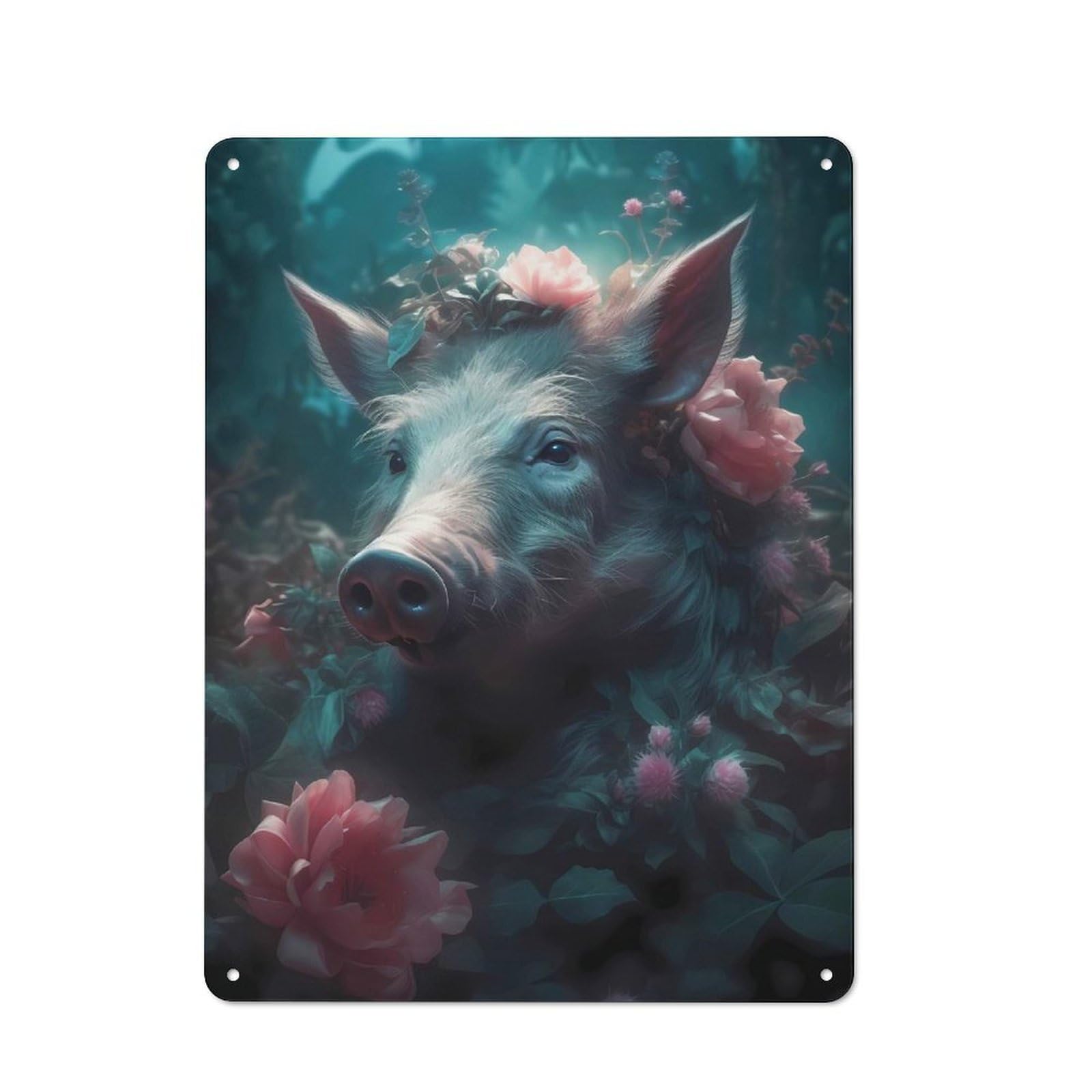 Junmoney Wild Boar Enchanted Place Metal Wall Sign 40X30cm Featuring For Bar Or Restaurant, For Bar Decor Enthusiasts
