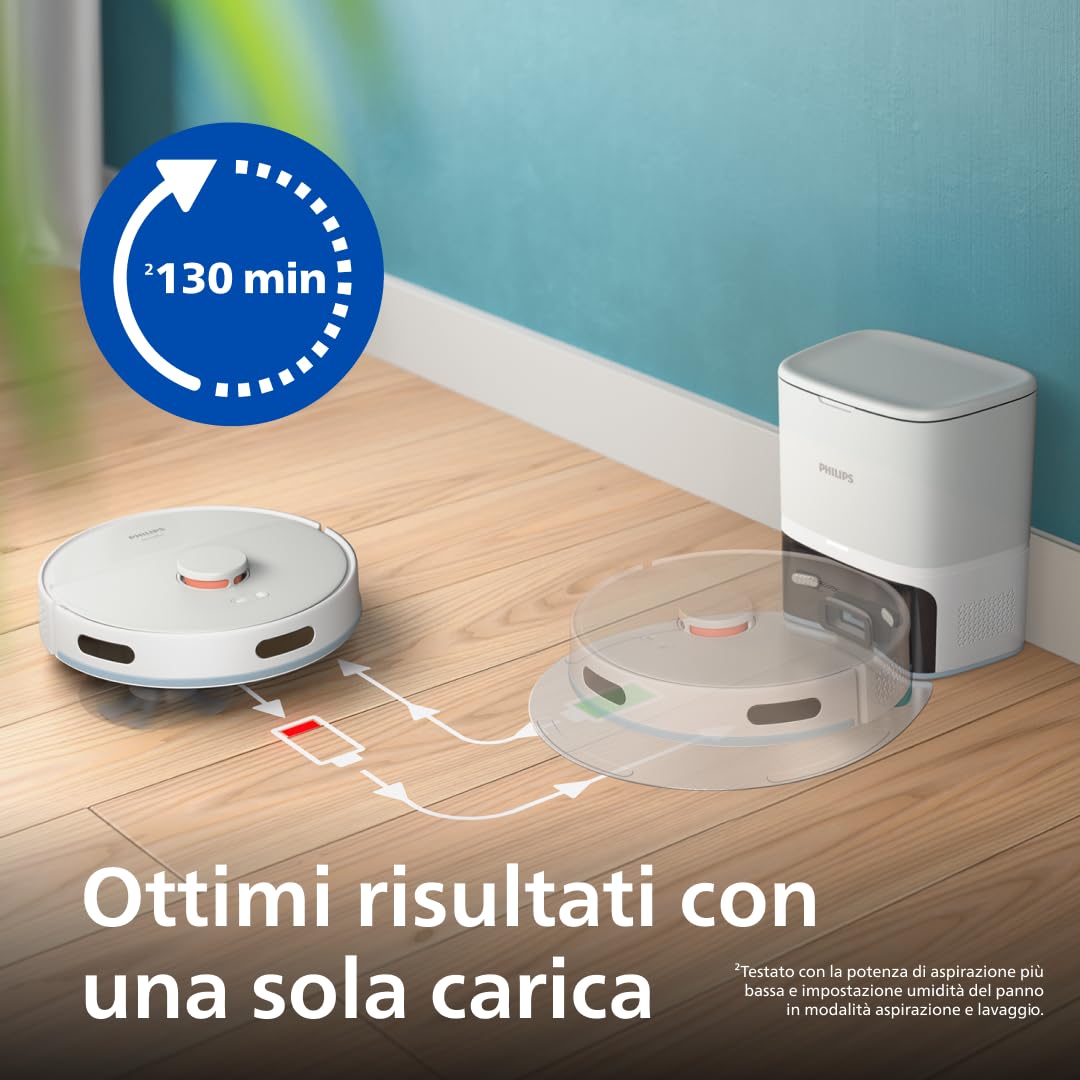 Philips Robot Aspirapolvere Serie 2000 - Aspirazione 2700 Pa, Navigazione Laser, HomeRun App, Stazione di Svuotamento Automatica, 130 minuti di Autonomia, Modalità Tappeto (XU2100/20)