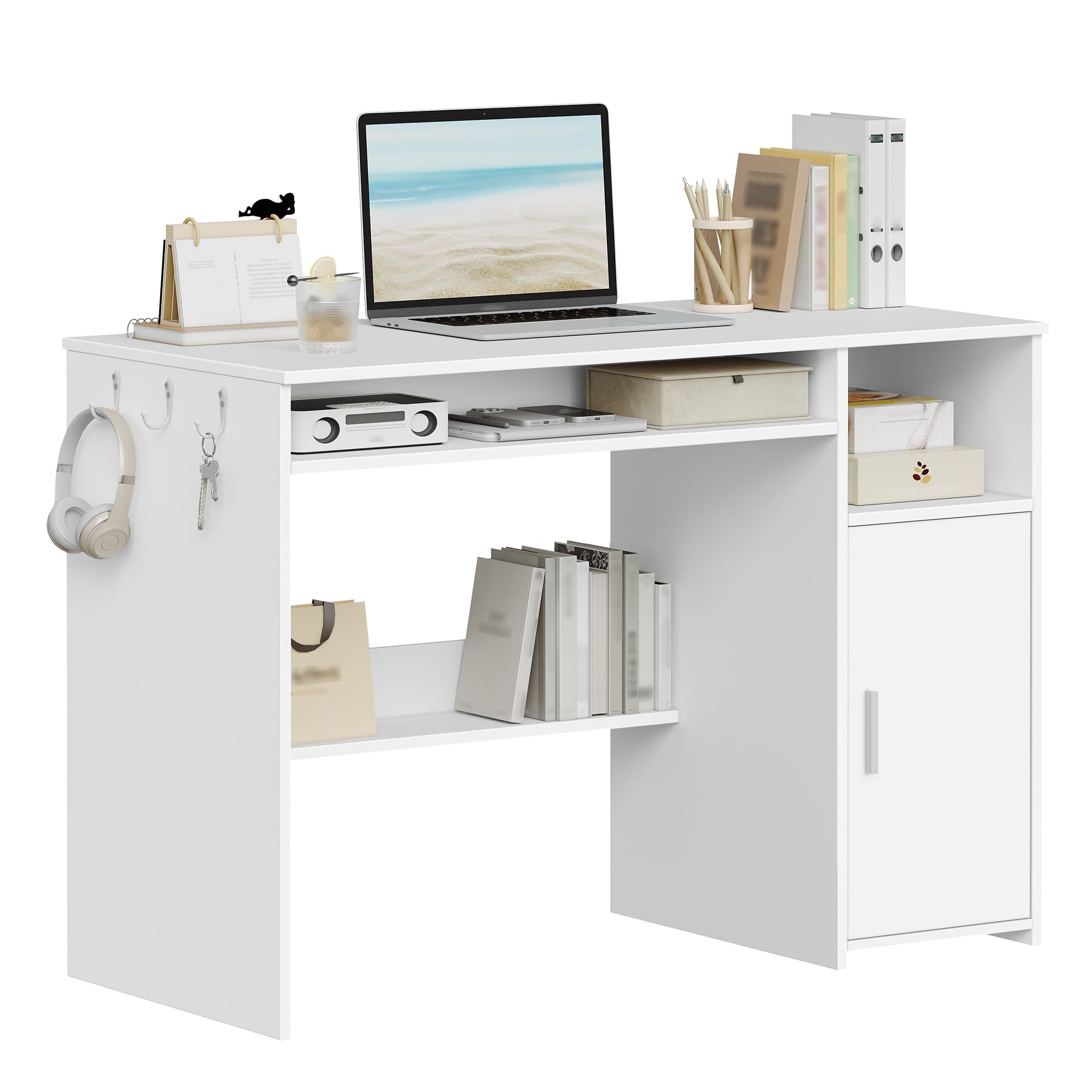 Hzuaneri Schreibtisch 108 x 50 cm 1 Tür Weiß | Minimalistisch, 1 Tür, stabil. Für Büro/Arbeitszimmer/Schlafzimmer. 108x50cm, Weiß. Ref. CD10103X.