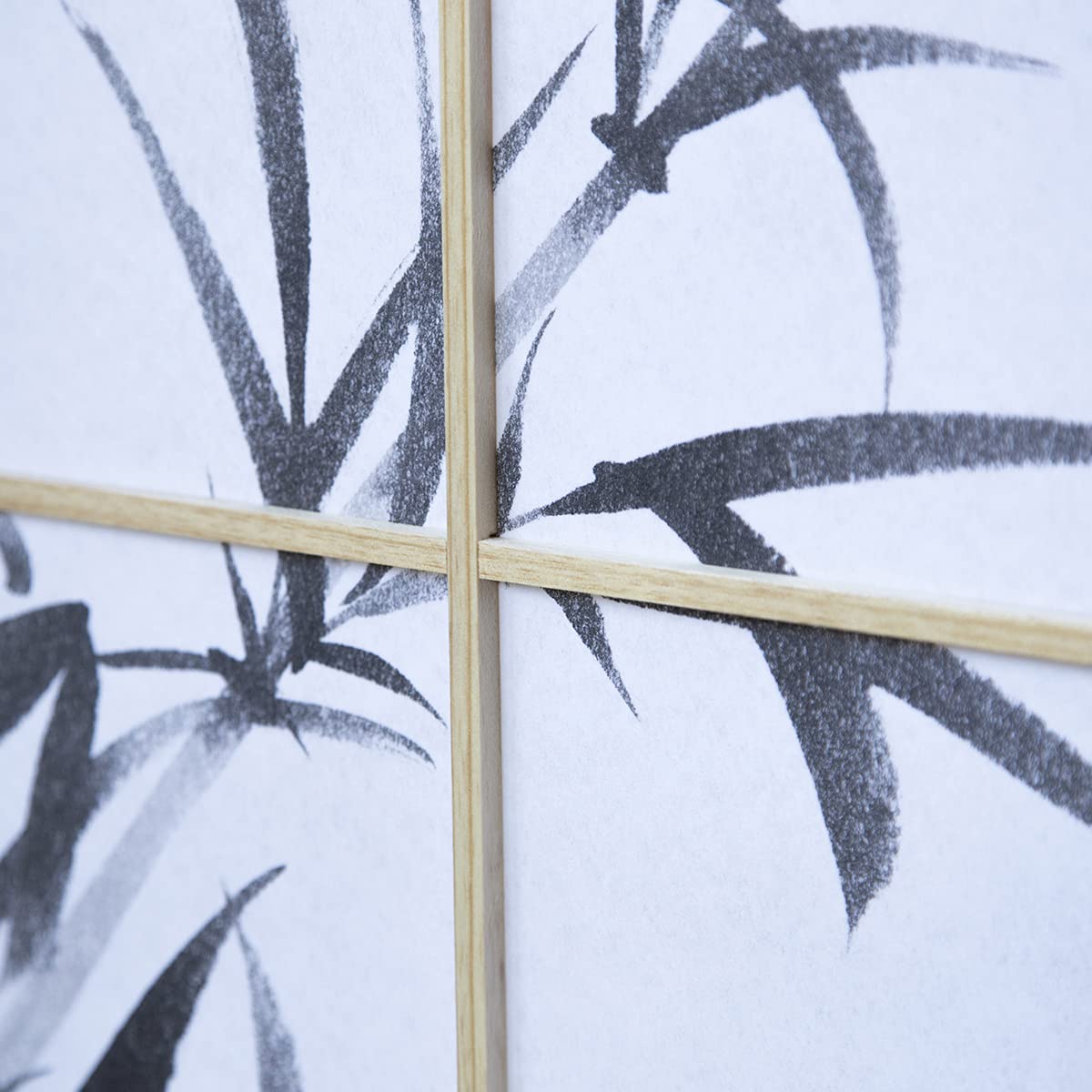 PEGANE Paravent Japonais en Bois Naturel avec Dessin Bambou 5 Panneaux