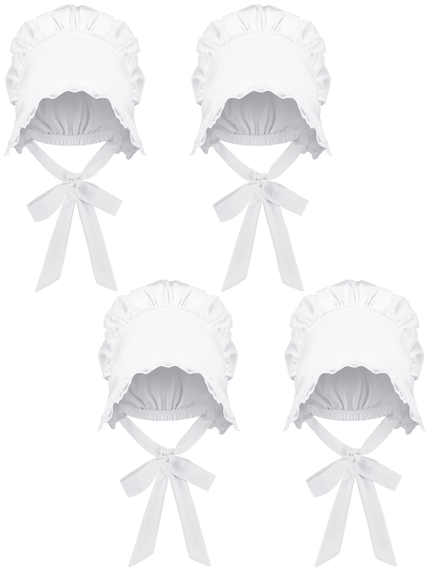 HicarerWhite Mob Cap Women Colonial Bonnet Hat Grandma Mop Hat Mob Bonnets Lace with Adjustable Straps for Maid