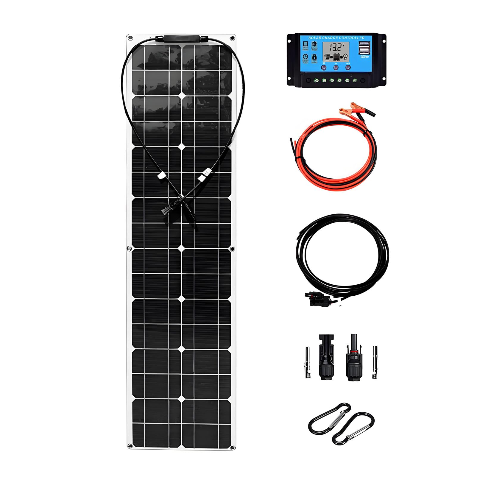 Zestaw elastycznych paneli słonecznych o mocy 400 W (2 x 200 W) z regulatorem ładowania 40 A do akumulatorów 15 V/18 V, idealny do akumulatorów samochodowych i kamperów White-1piece