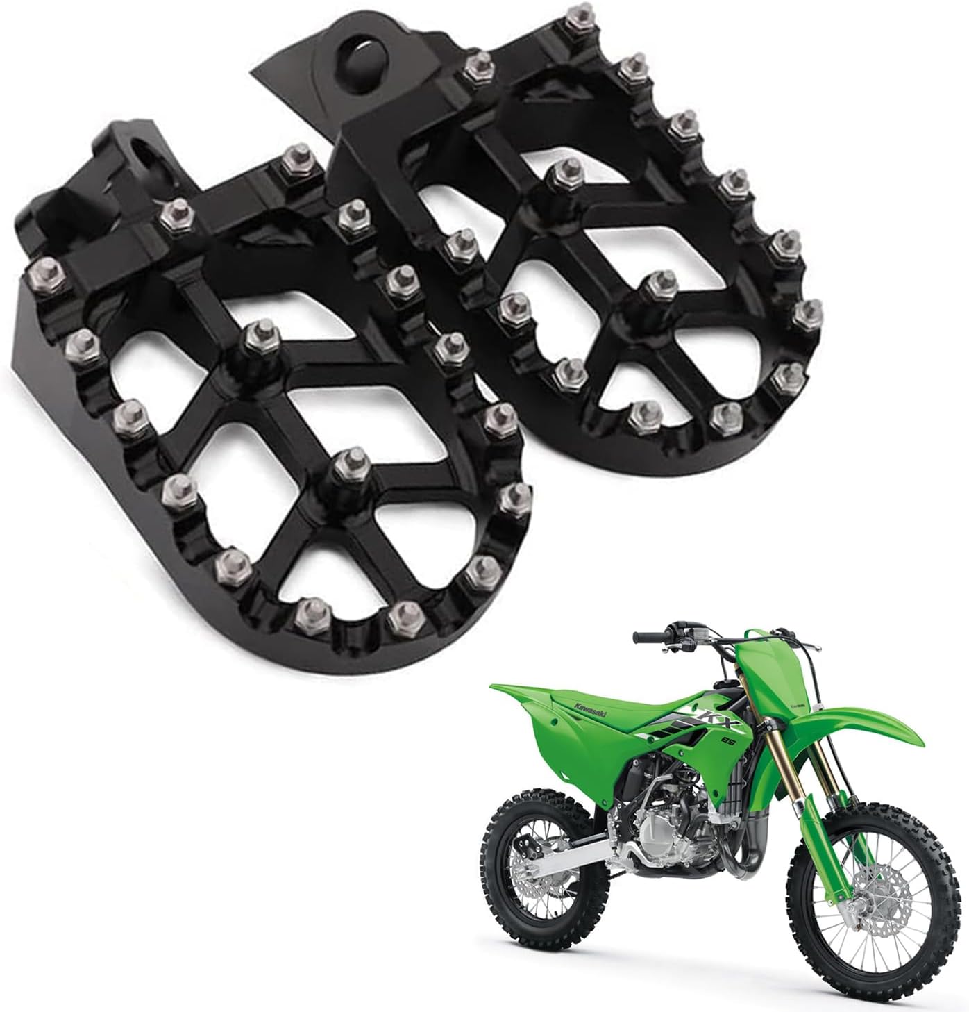 Factory Foot Pegs Pedals Footpegs Step for Kawasaki KX65 2000-2020 | KX80 1998-2000 | KX85 2001-2025 | KX100 1998-2021 | KLX140 2008-2025 | KX112 2022-2025 - 34028-1498-CE 34028-1499-CE (Black)