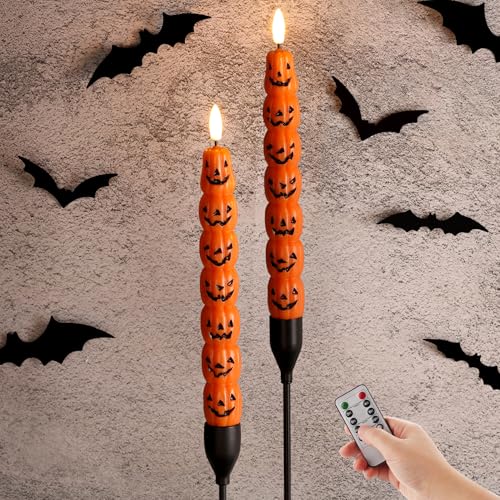 Girimax Orange Pumpkin Halloween Flameless Taper Candles with Remote
