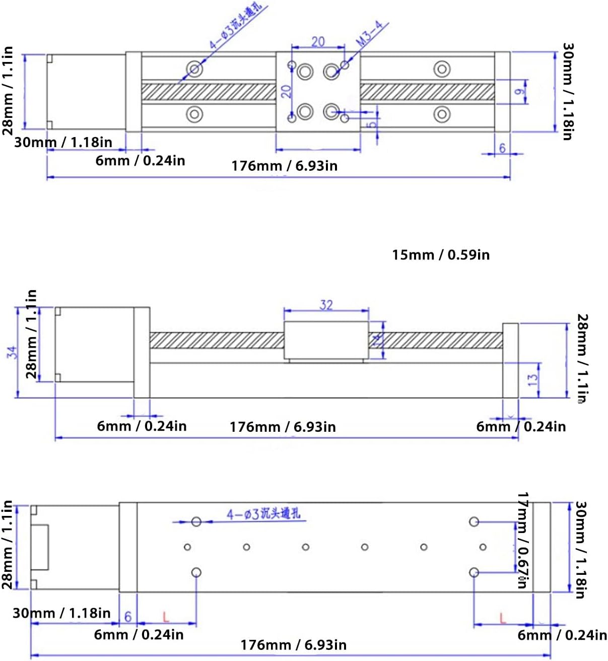 Mini Linear Rail Guide Slide Actuator X Y Z Linear Stage Actuator with T Screw Rod 100mm Stroke Stepper Motion Stage