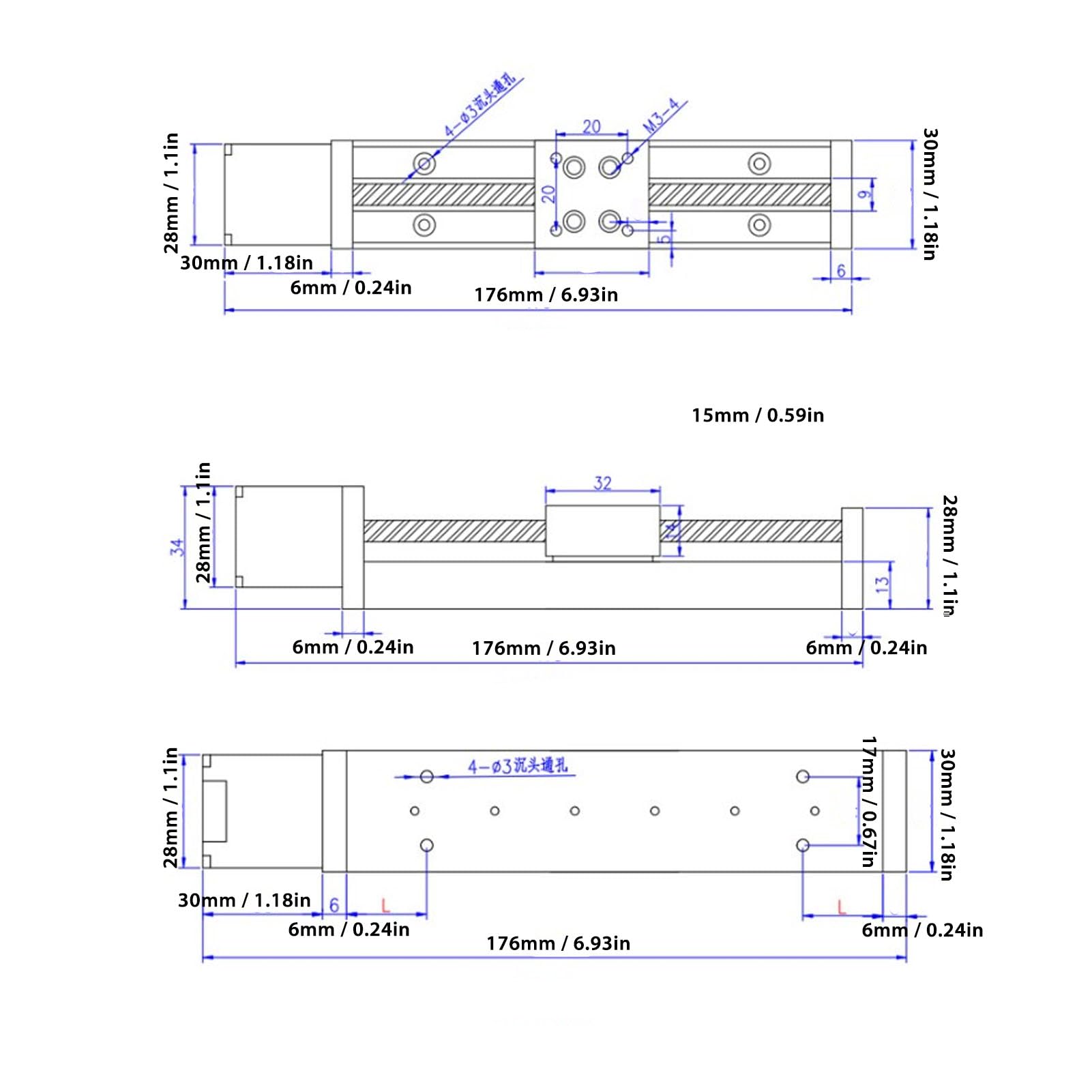 Asixxsix Mini-Linearschienenführungs-Schlittenantrieb, Linearschlitten-Bühnenantrieb mit NEMA 11-Schrittmotor, 100 Mm Verfahrlänge für -CNC-Fräsmaschinen mit X-, Y- und Z-Achse