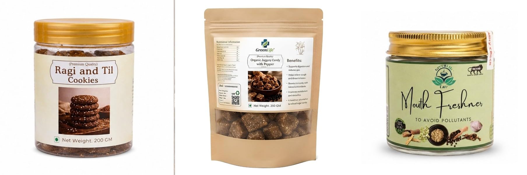 Ragi and Til Cookies | Finger Millet & Sesame | 200gOrganic Jaggery Candy Ginger Mix 250g | Natural Desi Gur Ginger Candy | Traditional Sweet & Spicy GREEN LIFE Digestive Mukhwa-image-26