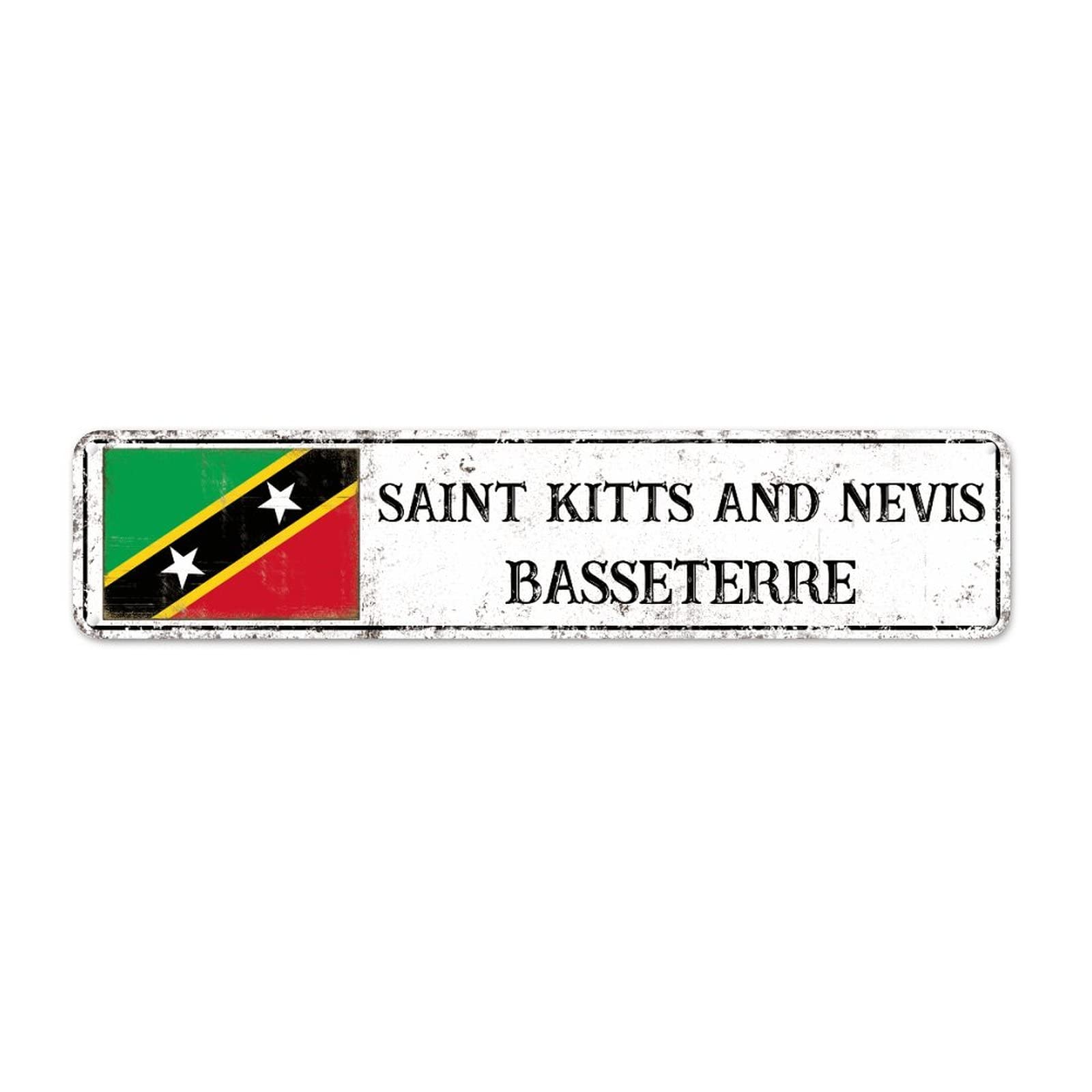 Saint Kitts And Nevis Custom Street Sign Saint Kitts And Nevis Flag Signs Saint Kitts And Nevis Capital Country City Souvenir Aluminum Metal Sign Rustic Home Decoration Gift for Foreign Friend 4x18in