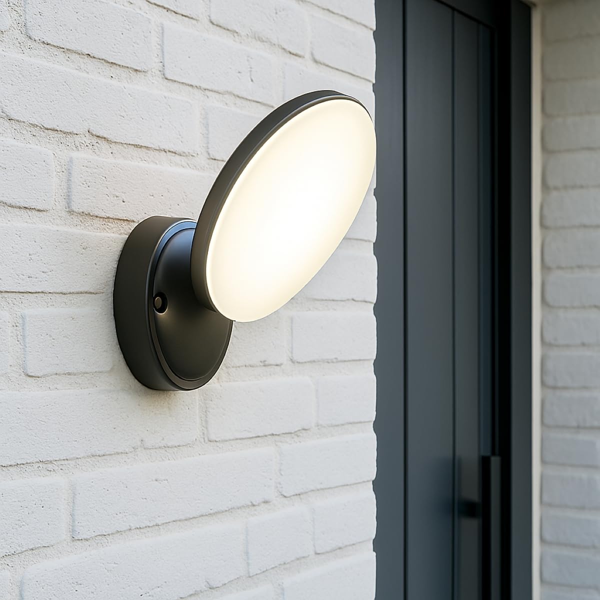 CGC Lighting Outdoor Outside Wall Light Slim Round Black LED, 10W 1000 Lumens 4000k Natural White LED (Black)