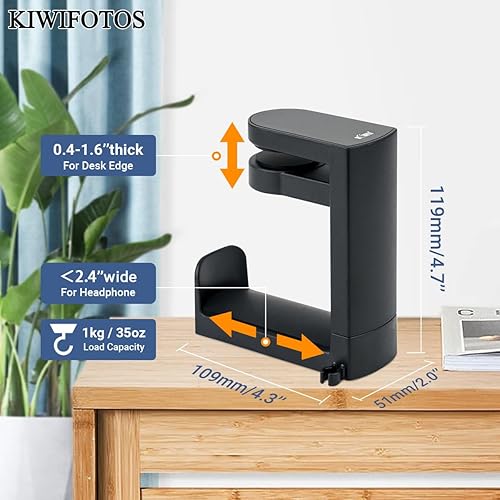 Vista 24 de KIWIFOTOS Paquete de 2 ganchos adhesivos para auriculares de escritorio, soporte para auriculares de juegos de PC, soporte adhesivo para pared, 2