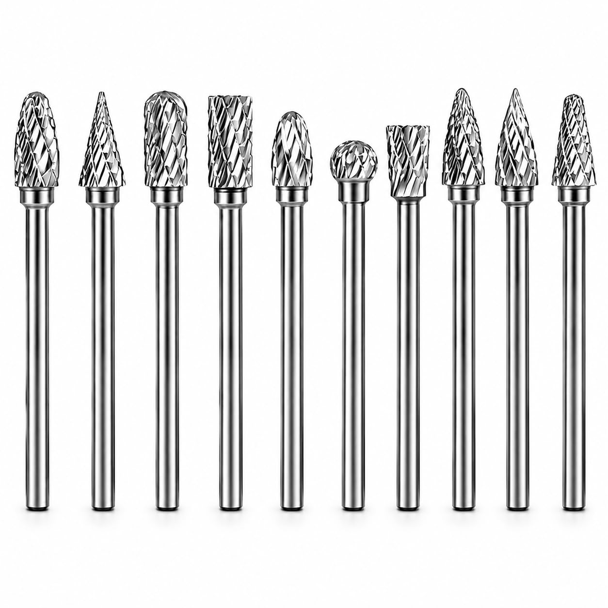 10PCS Tungsten Carbide Rotary Burr Set Double Cut Carbide Burr for Metal Wood Plastic, 1/8 Inch Shank Die Grinder Bits Rotary Tool Accessories for Engraving Carving Grinding