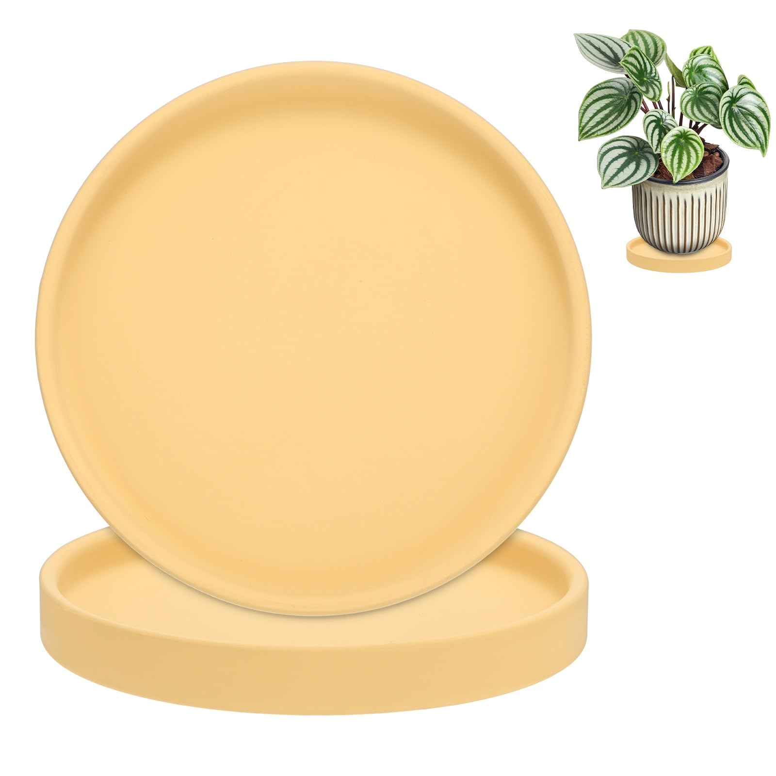 M METERXITY 2-Pack Plant Saucers 5.7in ID Round Indoor/Outdoor, Yellow