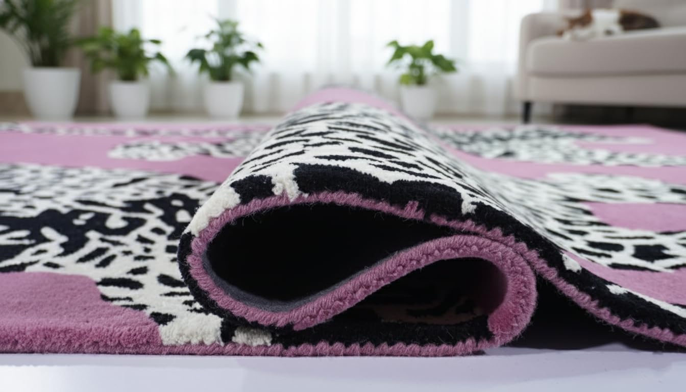 Climbing Jaguar Modern Handmade Wool Rug for Living Room, Bedroom and Dining Room (Pink, 6x9 Ft)