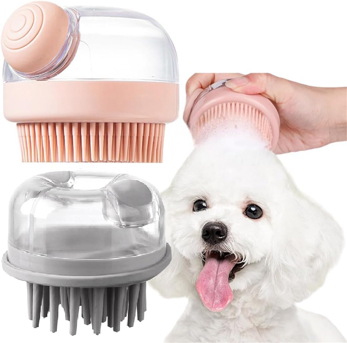 Elfzone Dog Washing Brush - Dog Bath Scrubber Brush, 2 PCS Pet Dog Grooming Massage Shampoo Bath Brush with Soap and Shampoo Dispenser Soft Silicone