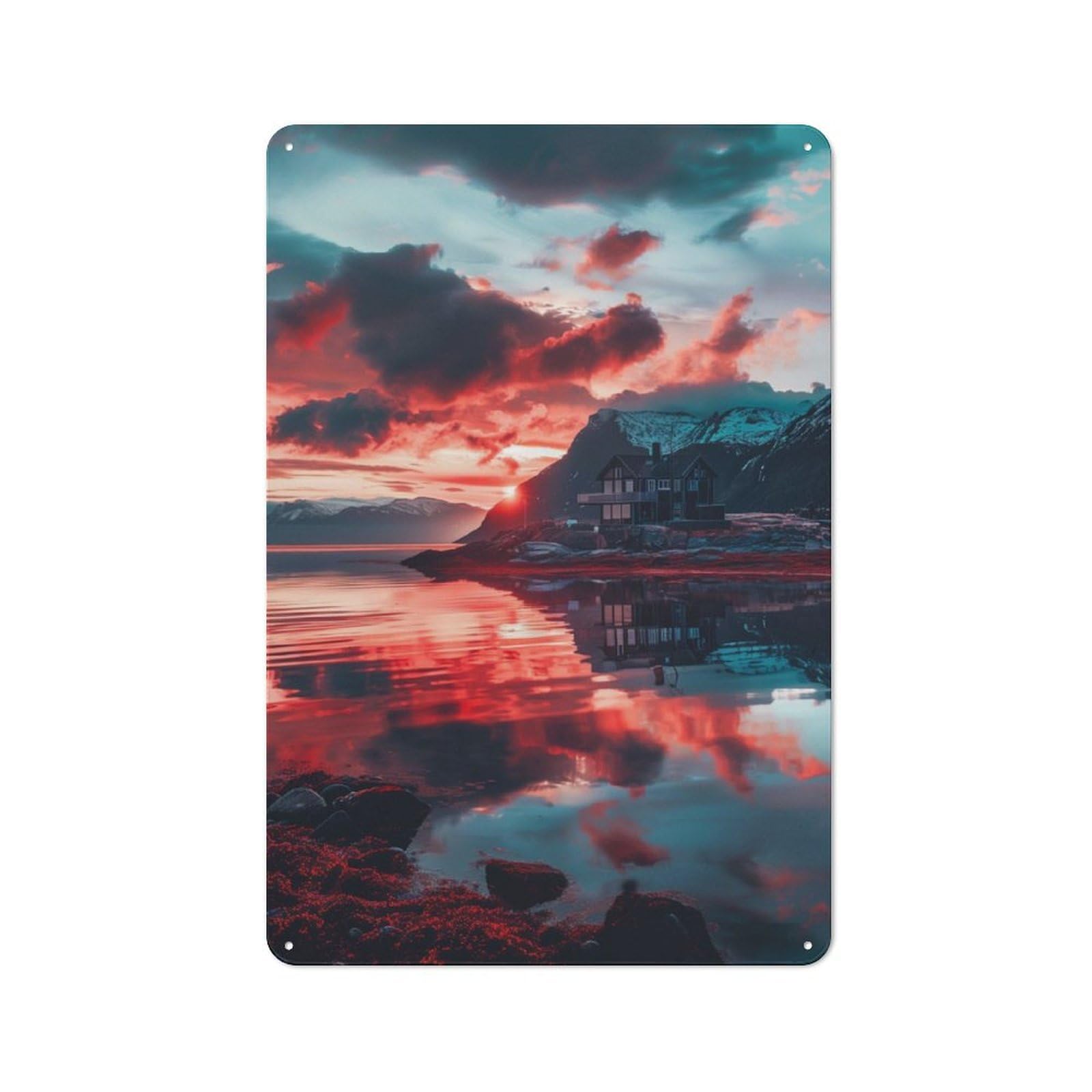 Junmoney Serene Fjord Sunset Tin Sign 30X20cm With For Workshop Wall, Retro Decor, For Vintage Wall Decor Fans, For Garage And Workshop Walls
