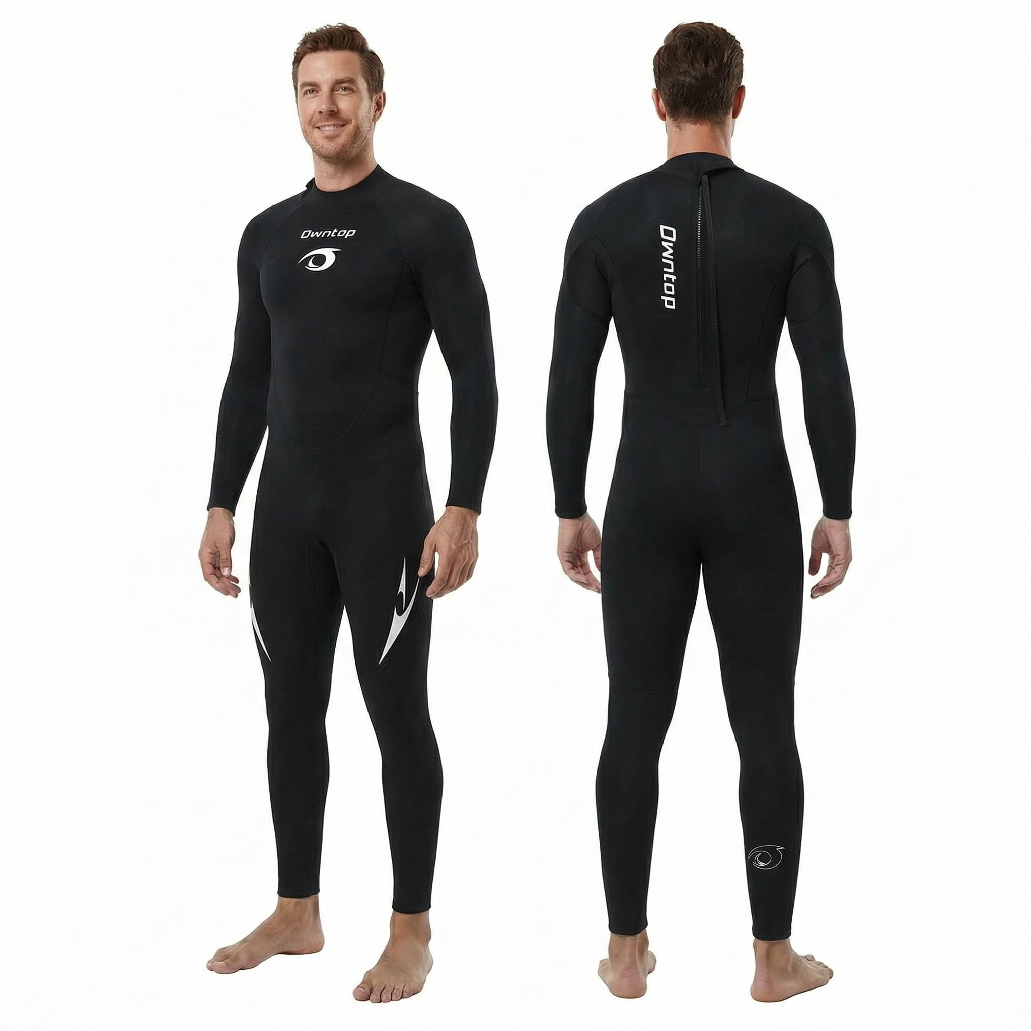 Owntop 5mm Neoprenanzüge für Männer Frauen - Rückenreißverschluss Neopren Tauchanzug, Erwachsene Ganzkörper-Nassanzüge, Thermischer Flexibler Tauchhaut Kaltwasser Tauchen Surfen, Herren Schwarz L