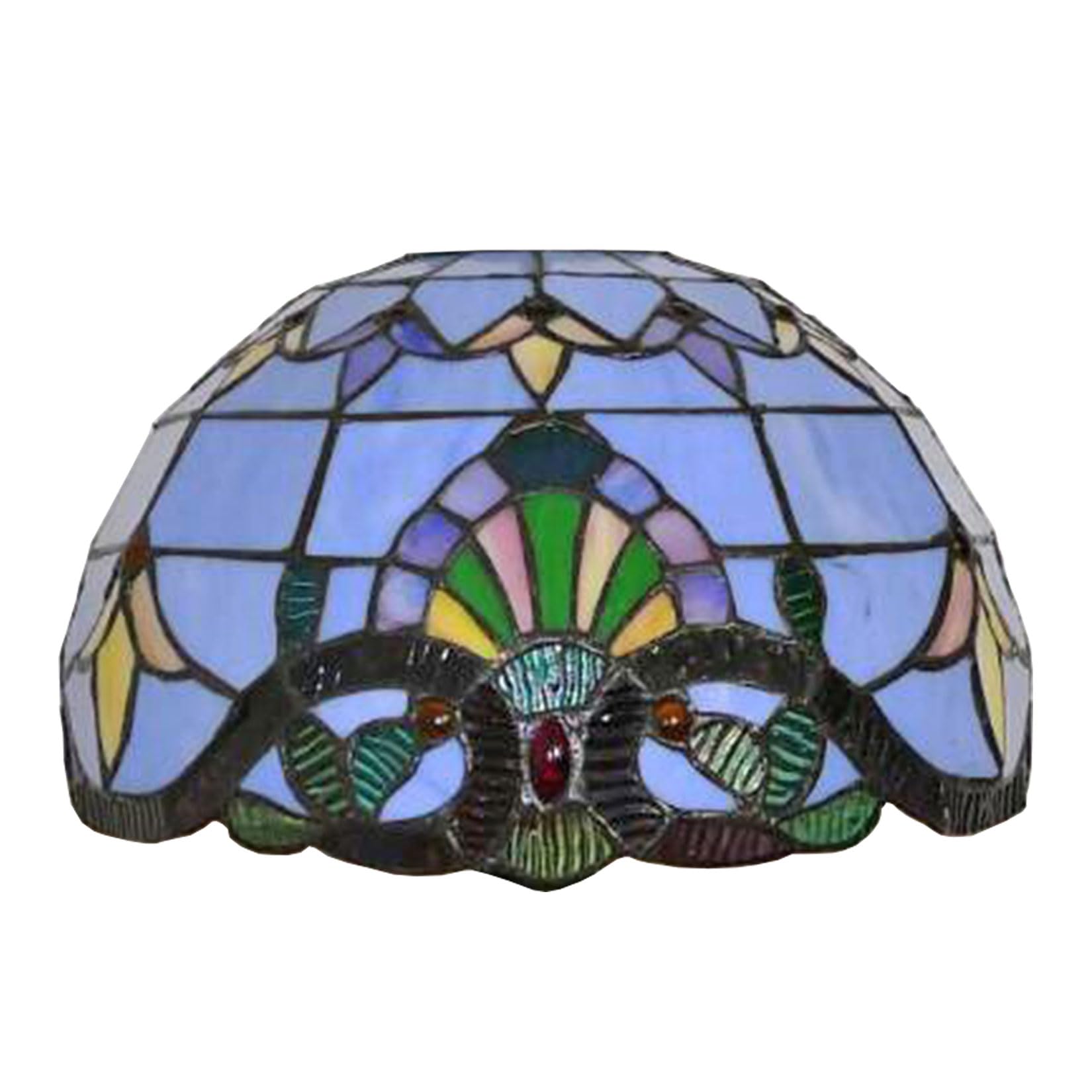 SaryEdge Tiffany Lamp Shade Replacement 12X7 Inch Baroque Stained Glass Lampshade Only 1-5/8-Inch Fitter Opening for Arched Floor Lamp, Torchiere Lamp, Pendant Light,Green，Blue，Blue