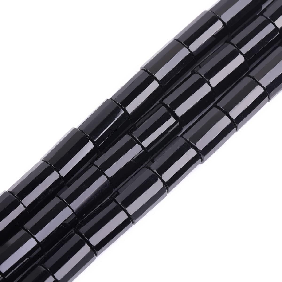 JOE FOREMAN 13x18mm Black Agate Semi Precious Gemstone Column Faceted AA Grade Loose Beads for Jewelry Making DIY Handmade Craft Supplies 15"