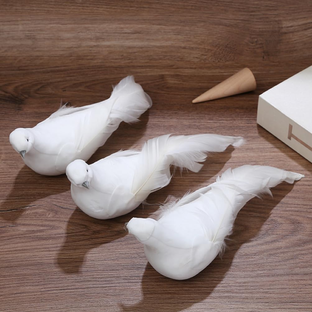 POPETPOP 6pièces Lot de Colombes Décoratives Blanches Oiseaux Artificiels Mousse pour Couronnes de Mariage et Décoration de Noël