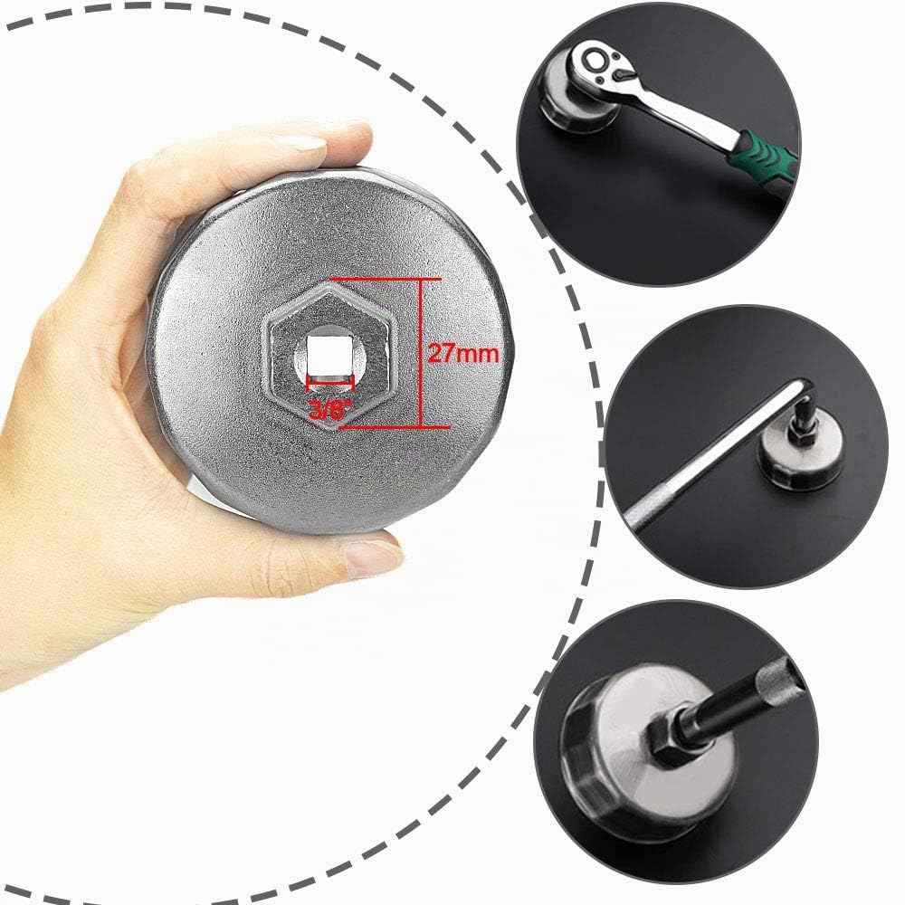 KBNIAN Chiave per Filtro Olio 74mm con 14 Flauti, Chiave da 27 mm per Cricchetto da 3/8, per Motori 2.3L e 2.5L Per Svitare il Tappo della Coppa dell'lio