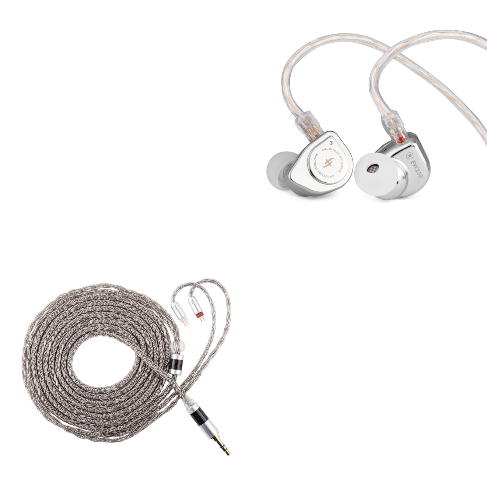 Linsoul SIMGOT EW200 - Auricolari In-Ear con Diaframma SCP da 10mm + Tripowin Zonie Cavo IEM Placcato in Argento - 2 m