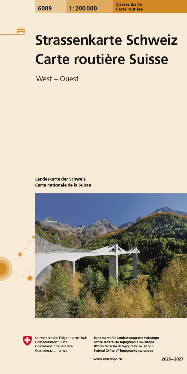 6009 CARTE NATIONALE SUISSE N 5 2026/2027: Carte routiere Suisse Carta stradale Svizzera. Charta stradale Svizra. Road Map Switzerland