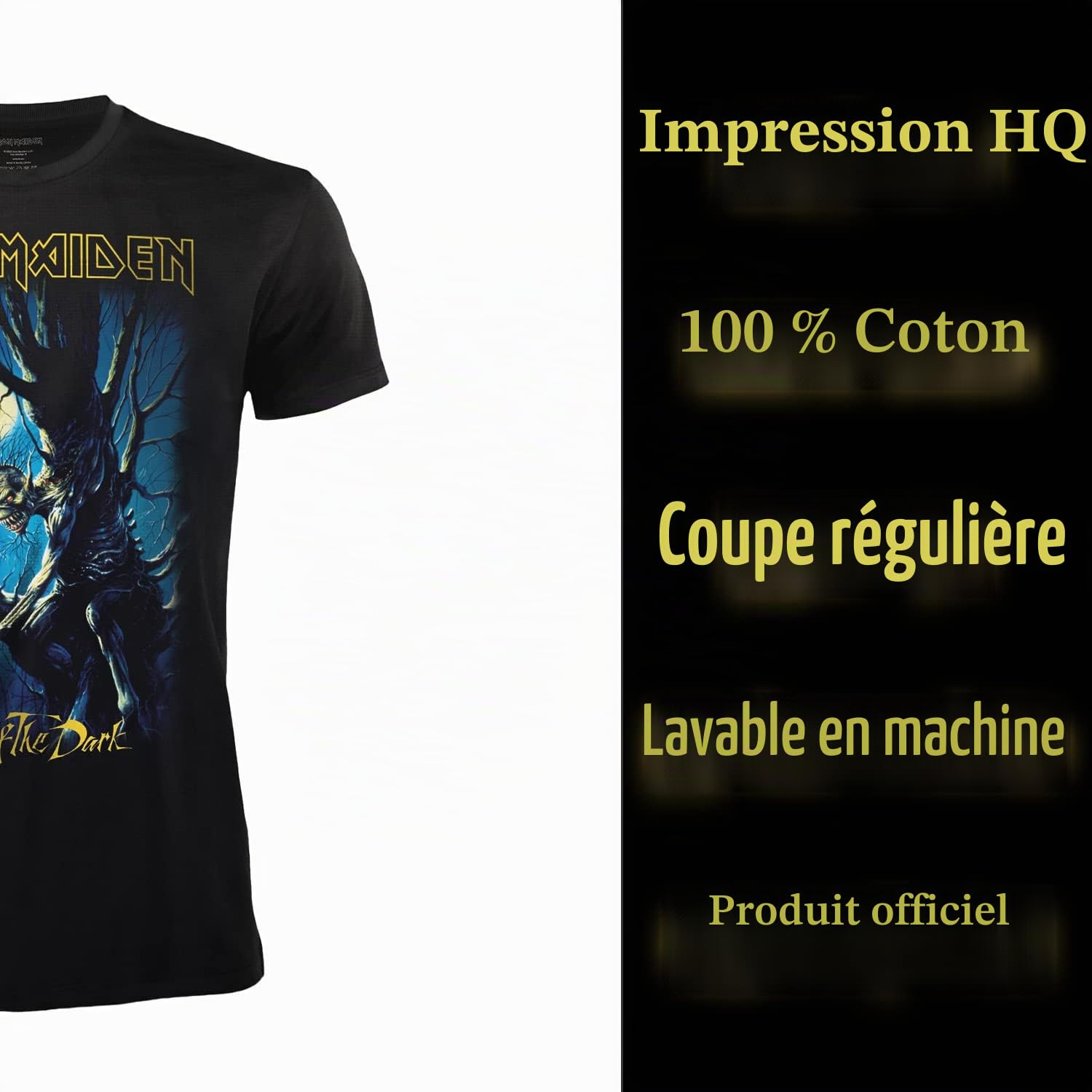 T-shirt Iron Maiden Fear of The Dark. T-shirt Rock Officiel Noir. Bande Heavy Metal. Coton Unisexe. Adulte Garçon.