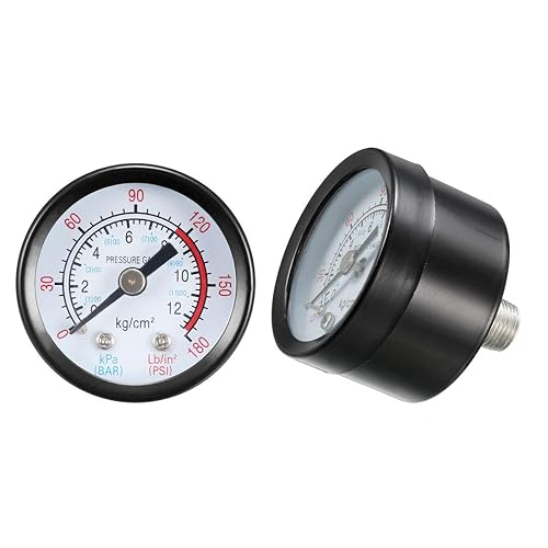 Miniatura 2 de uxcell Medidor de presión de montaje trasero, escala dual de 0-180 psi/kPa, pantalla de dial de 1-25/64 pulgadas, macho NPT de 1/8 pulgadas para