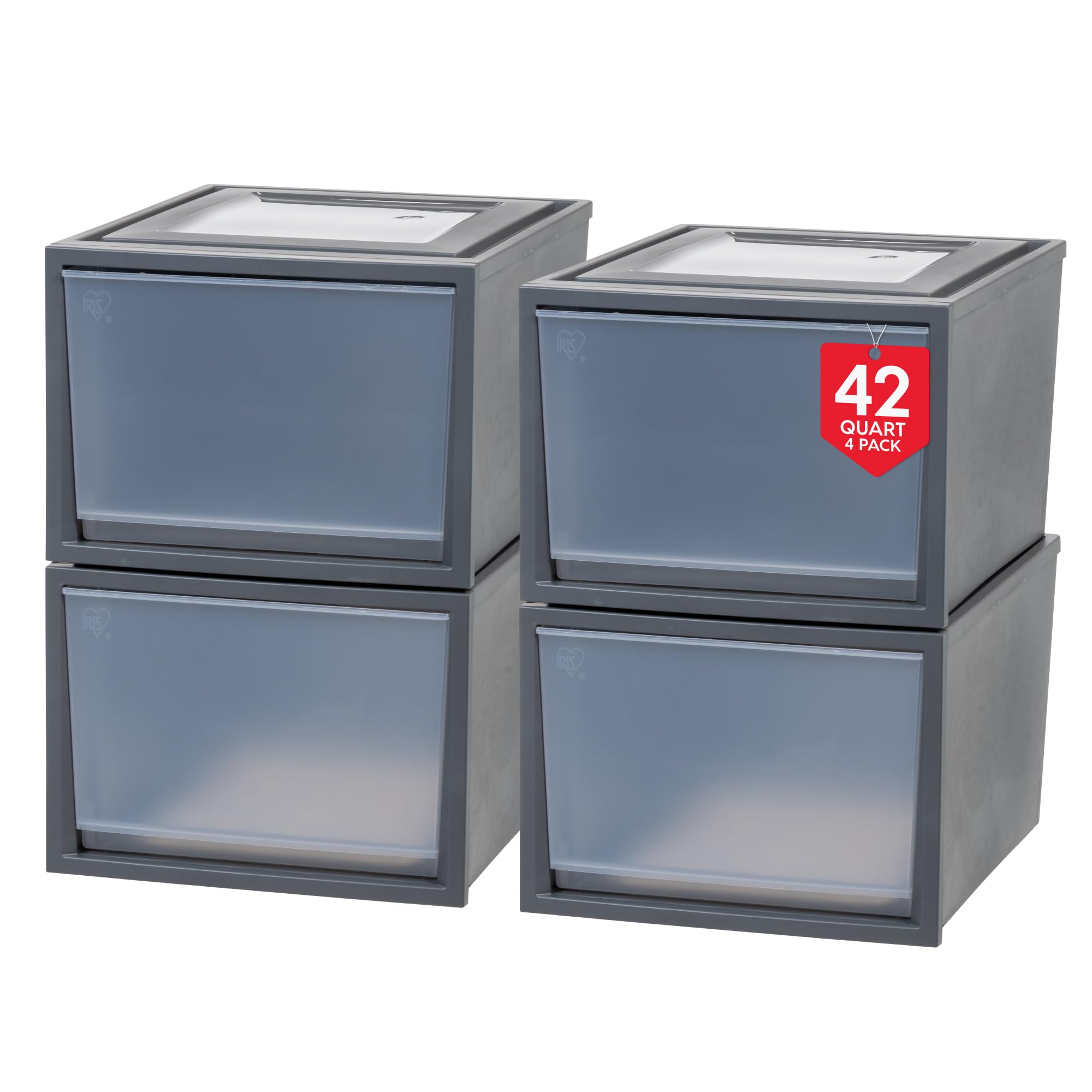 IRIS USA, Inc. Stackable Storage Bin with Drawer, Dark Gray, 42 Qt