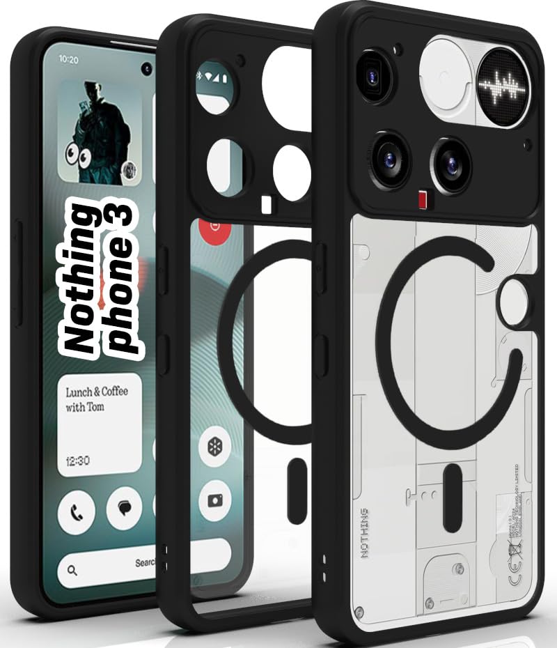 Image of RIGGEAR Shockproof Sleek Hybrid Armor Back Cover Case Compatible with MagSafe Accessories for Nothing Phone 3 (Clear PC + Black TPU Bumper)