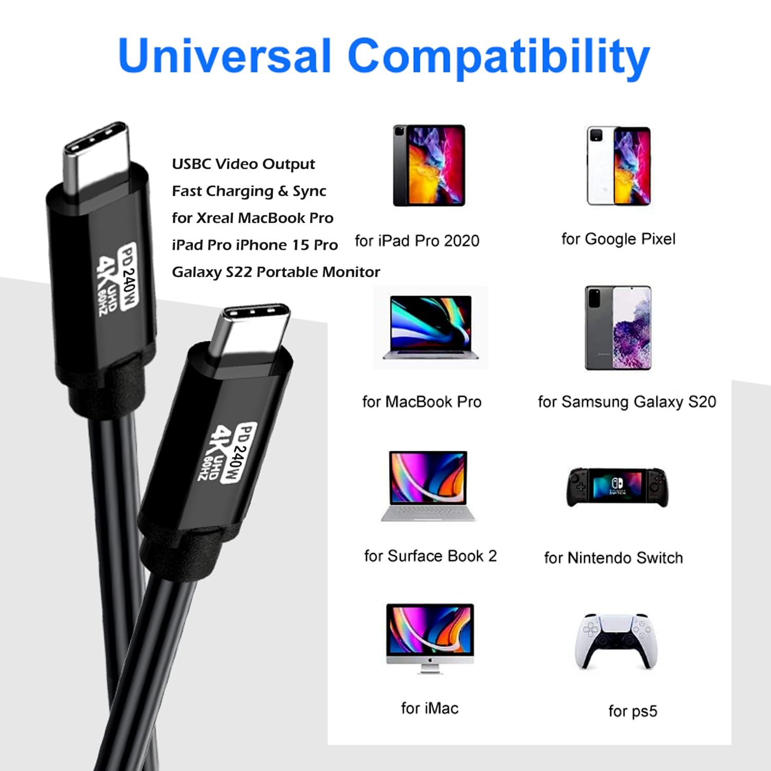 Amazon.com: USB C to C Cable 15FT,240W 4K60HZ USB Type C GEN2x2